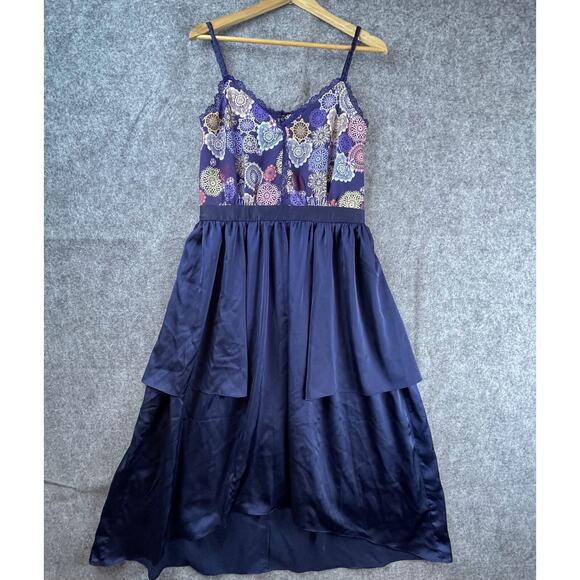 Lyn Around Dress Womens Large Navy Geometric Medallion High-Low Tiered Ruffle - Picture 1 of 8